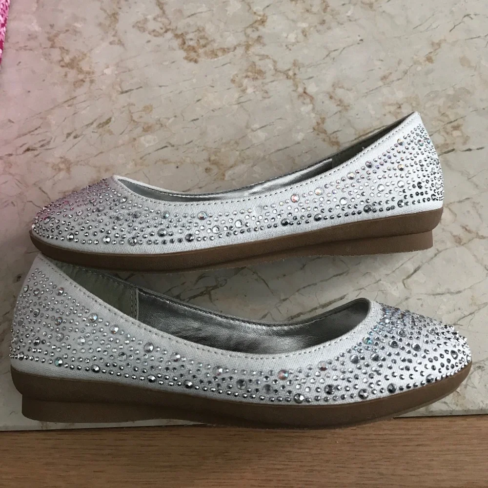 Ballet flower girl white sparkle rhinestone shoes